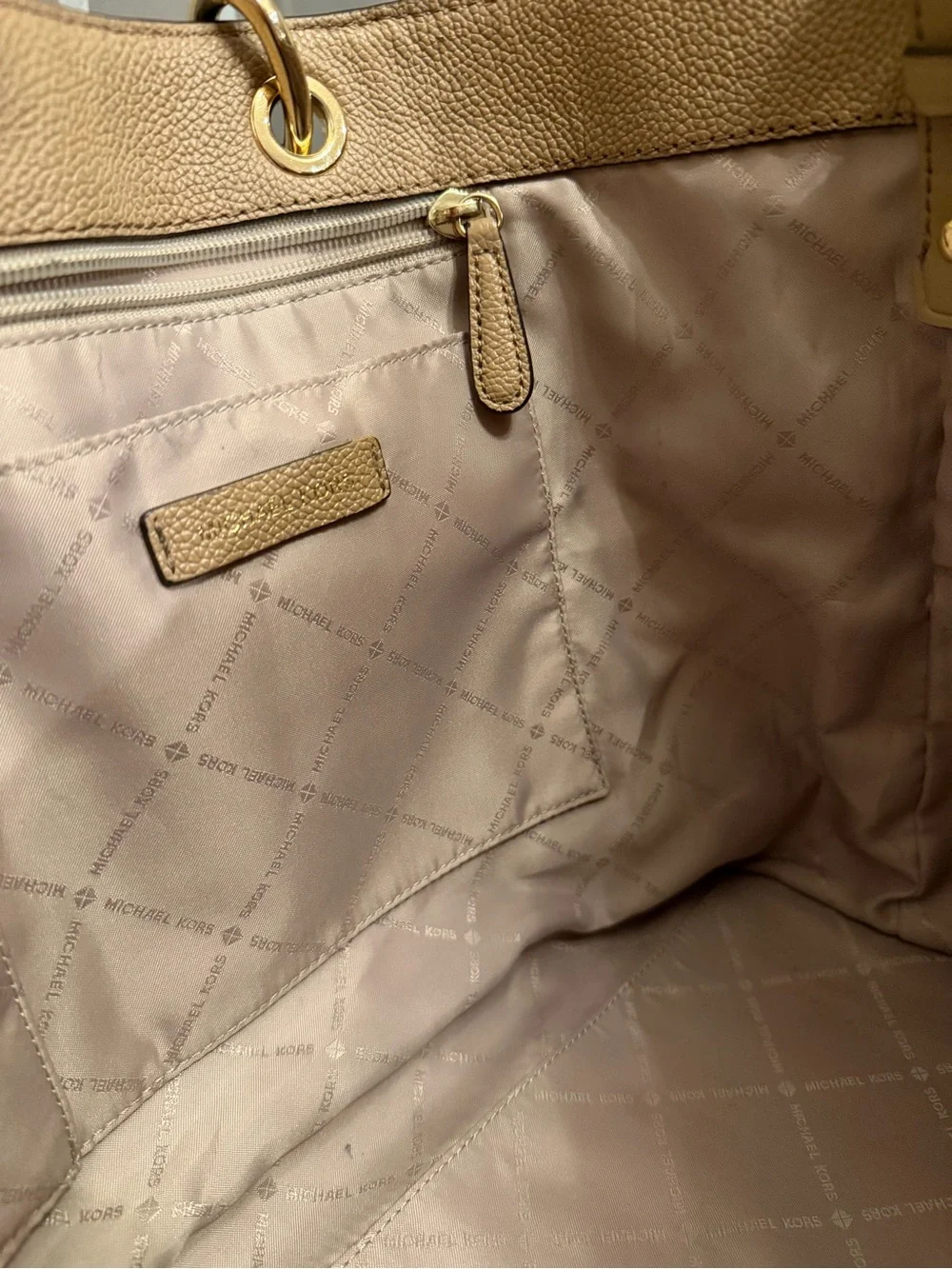 Michael Kors Large Taupe Pebbled Leather & Suede Shoulder Tote Bag